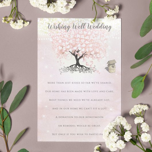 Blush roze lef wishing Well Wedding Informatiekaartje