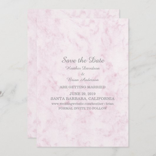 Blush Roze legant marmer Save the Date Invite Kaart (Voorkant / Achterkant)