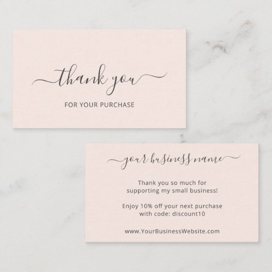 Blush roze legant order Dank u Invoegen Visitekaartje (Voorkant / Achterkant)