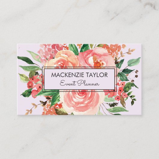 Blush Roze Lente Bloem Bloemen Boeket Visitekaartje (Voorkant)