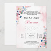 Blush Roze Lente Bloem Quinceañera uitnodiging (Voorkant / Achterkant)