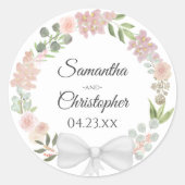 Blush roze lente bloemenkrans Elegante bruiloft Ronde Sticker (Voorkant)