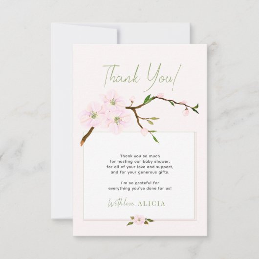 Blush roze lente bloemenmeisje baby shower bedankkaart (Voorkant)