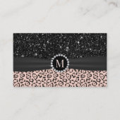 Blush roze leopard Black Glitter Event Planning Visitekaartje (Voorkant)