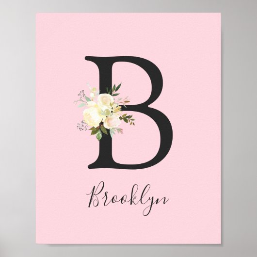 Blush roze letter 'B' Nursery Name Wall Art Poster (Voorkant)