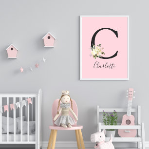 Blush roze letter 'C' Nursery Name Wall Art Poster