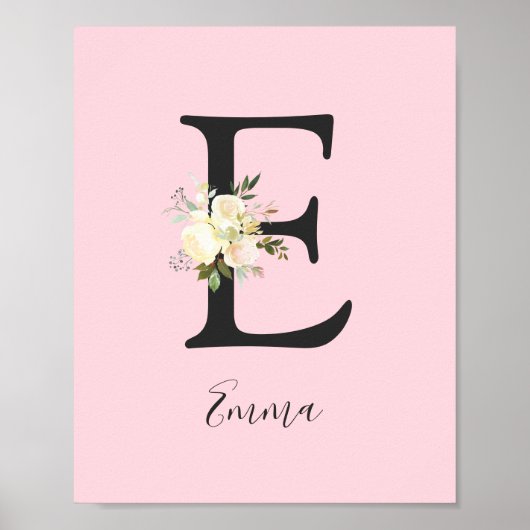 Blush roze letter 'E' Nursery Name Wall Art Poster (Voorkant)