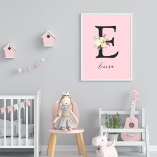 Blush roze letter 'E' Nursery Name Wall Art Poster