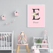 Blush roze letter 'E' Nursery Name Wall Art Poster