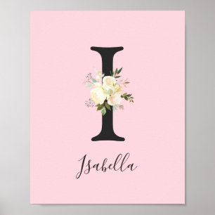 Blush roze letter 'I' Nursery Name Wall Art Poster