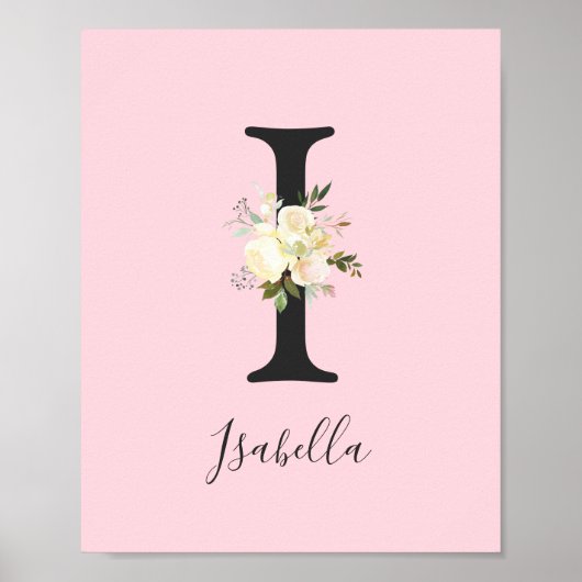 Blush roze letter 'I' Nursery Name Wall Art Poster (Voorkant)