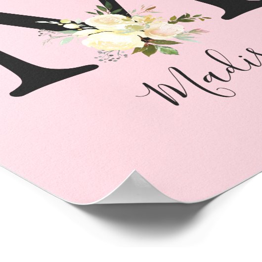 Blush roze letter 'M' Nursery Name Wall Art Poster (Hoek)