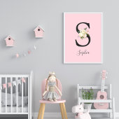 Blush roze letter 'S' Nursery Name Wall Art Poster