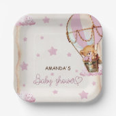 Blush Roze Lichtbruin Beren ballonnen Baby shower Papieren Bordje (Voorkant)