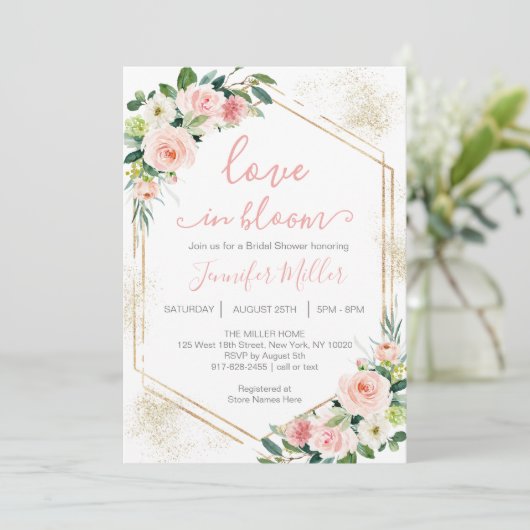 Blush roze liefde in bloem Vrijgezellenfeest Kaart (Staand voorkant)