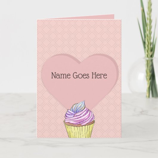  Blush roze liefde - Sweet Behandelt Cupcake Kaart (Voorkant)