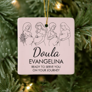 Blush Roze Lijn Kunst QR Logo DOULA Klant Cadeau Keramisch Ornament