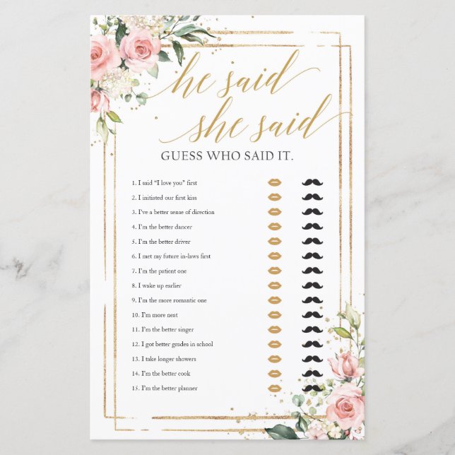 Blush roze lijst met floraal goud zei ze: "Spel (Voorkant)