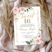 Blush roze lijst roos goudstof roos kaart