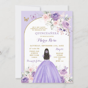 Blush Roze Lila Bloemen Prinses Quinceañera Kaart