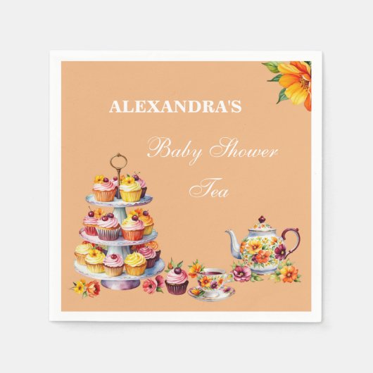 Blush Roze Lila Bloemen Tea Party Baby shower Servet (Voorkant)