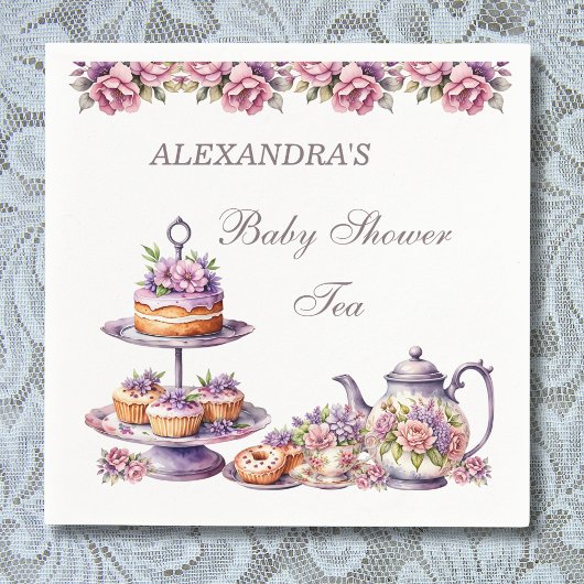 Blush Roze Lila Bloemen Tea Party Baby shower Servet