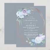 Blush roze lila gouden lila bloemenbruiloft kaart (Voorkant / Achterkant)