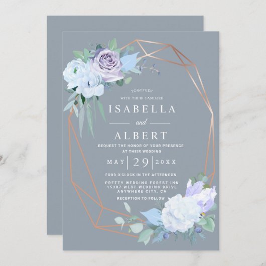 Blush roze lila gouden lila bloemenbruiloft kaart (Voorkant / Achterkant)