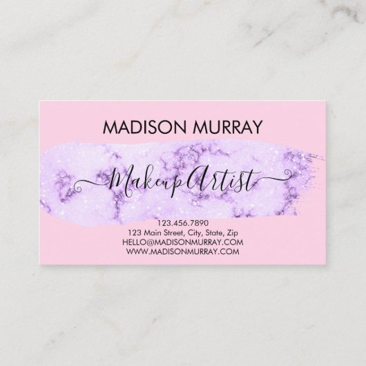 Blush Roze & Lila Paarse Unicorn Monogram naam Visitekaartje (Achterkant)