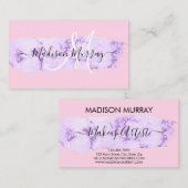 Blush Roze & Lila Paarse Unicorn Monogram naam Visitekaartje (Voorkant / Achterkant)