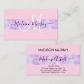 Blush Roze & Lila Paarse Unicorn Monogram naam Visitekaartje (Voorkant / Achterkant)