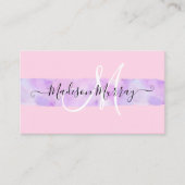 Blush Roze & Lila Paarse Unicorn Monogram naam Visitekaartje (Voorkant)