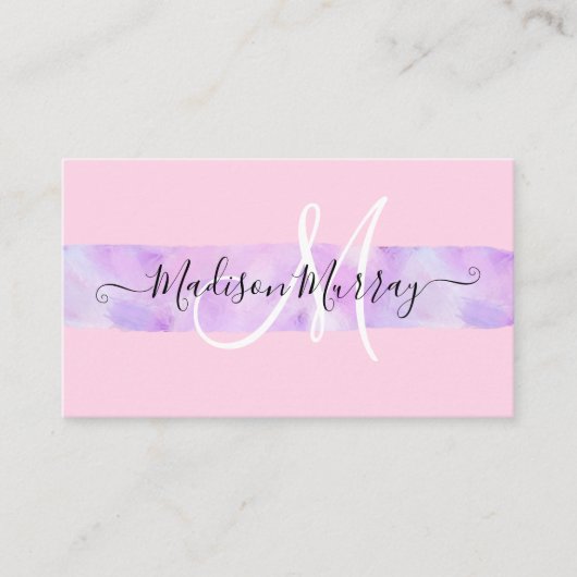 Blush Roze & Lila Paarse Unicorn Monogram naam Visitekaartje (Voorkant)