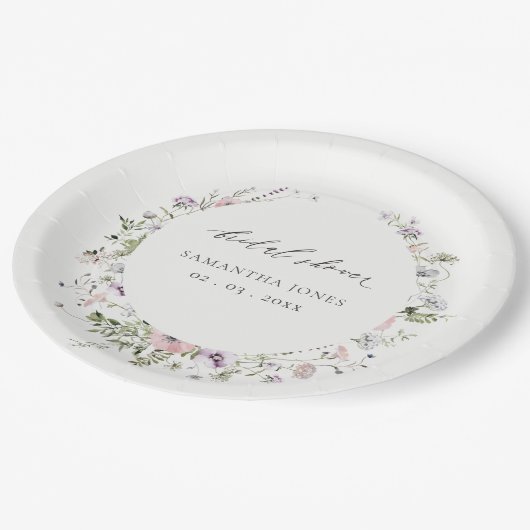 Blush Roze Lila Wilde bloem WreatVrijgezellenfeest Papieren Bordje (Gekanteld)