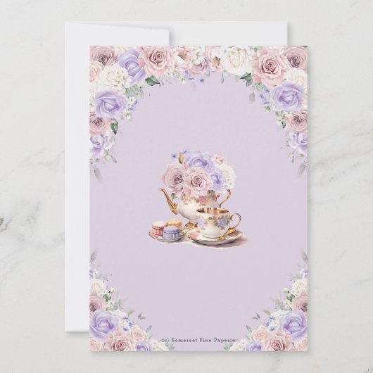 Blush roze Lila witte bloem Vrijgezellenfeest Tea Kaart (Achterkant)