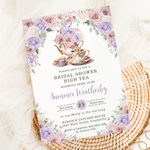 Blush roze Lila witte bloem Vrijgezellenfeest Tea Kaart