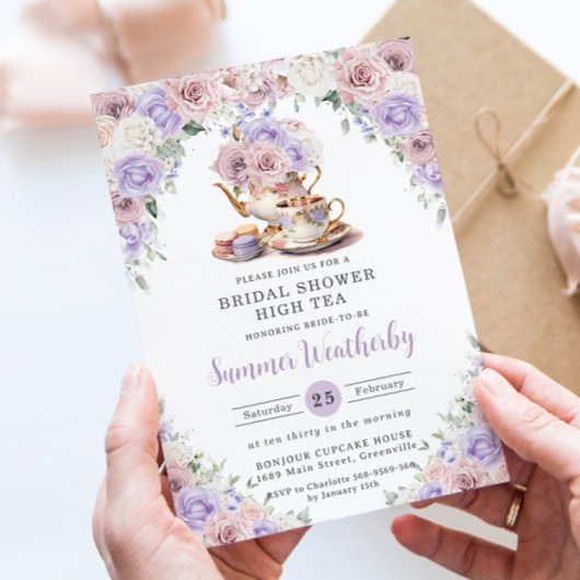 Blush roze Lila witte bloem Vrijgezellenfeest Tea Kaart