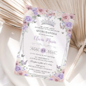 Blush Roze Lila Witte Bloemen Zilver Quinceañera Kaart