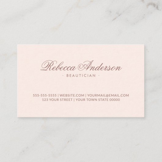 Blush roze linnen chic trendy script visitekaartje (Achterkant)