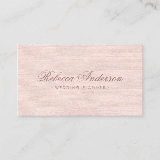 Blush roze linnen chic trendy script visitekaartje (Voorkant)