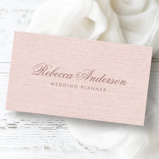 Blush roze linnen chic trendy script visitekaartje