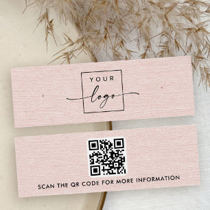 Blush roze linnen logo QR stud oorbel display kaar Mini Visitekaartjes