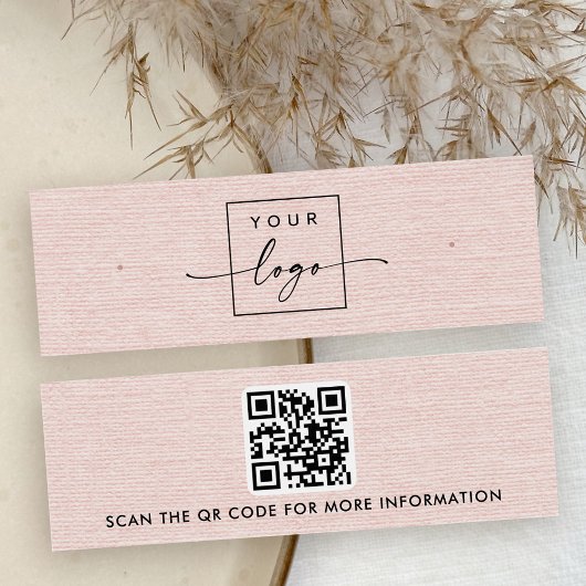 Blush roze linnen logo QR stud oorbel display kaar Mini Visitekaartjes