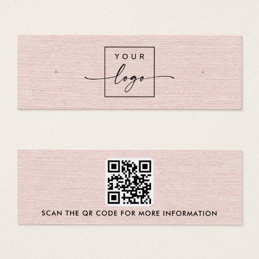 Blush roze linnen logo QR stud oorbel display kaar Mini Visitekaartjes (Voorkant /achterkant)