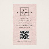 Blush roze linnen look logo QR code visitekaartjes (Achterkant)