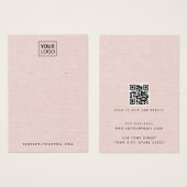 Blush roze linnen look logo QR oorbel display kaar Visitekaartje (Voorkant /achterkant)