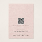 Blush roze linnen look logo QR oorbel display kaar Visitekaartje (Achterkant)