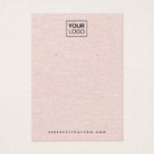 Blush roze linnen look logo QR oorbel display kaar Visitekaartje (Voorkant)