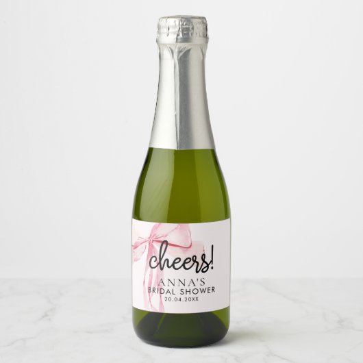 Blush Roze Lint Bruidsfeest Sparkling Wijnetiket (Voorkant)
