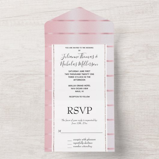 Blush roze lint bruiloft all in one uitnodiging (Binnen)